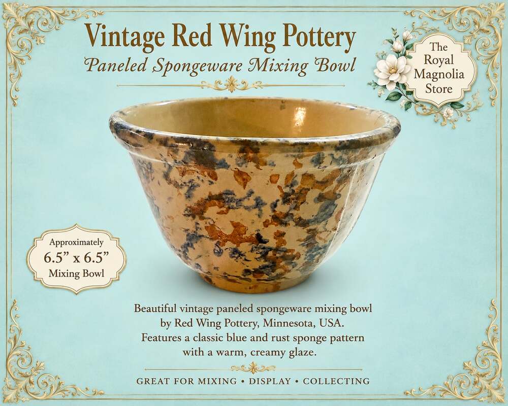 Vintage Red Wing Pottery Paneled Spongeware Mixing Bowl